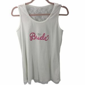 "Bride" White Ribbed Lace Accent Pink Tank Top